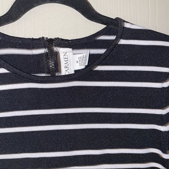 CARMEN MARC VALVO Striped Zipper Pullover black/white sz Med - Picture 2 of 6